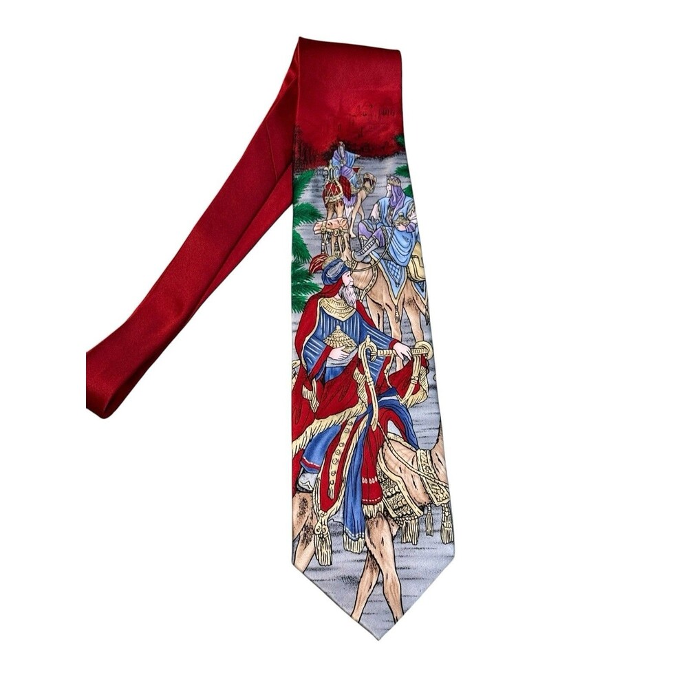 Vintage Holidays Silk Tie Three Wise Men Camels Christmas Nativity Red